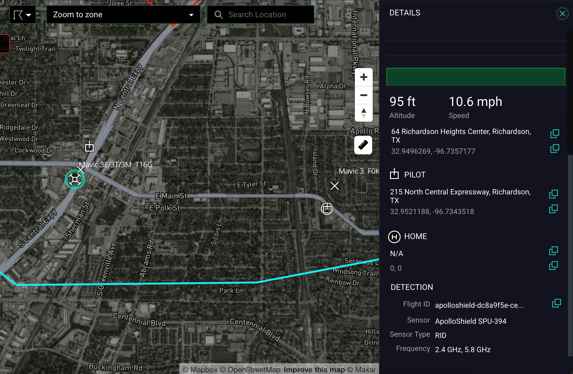 Drone info screenshot