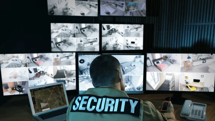 Psychology of security, man monitoring cameras with airsight software