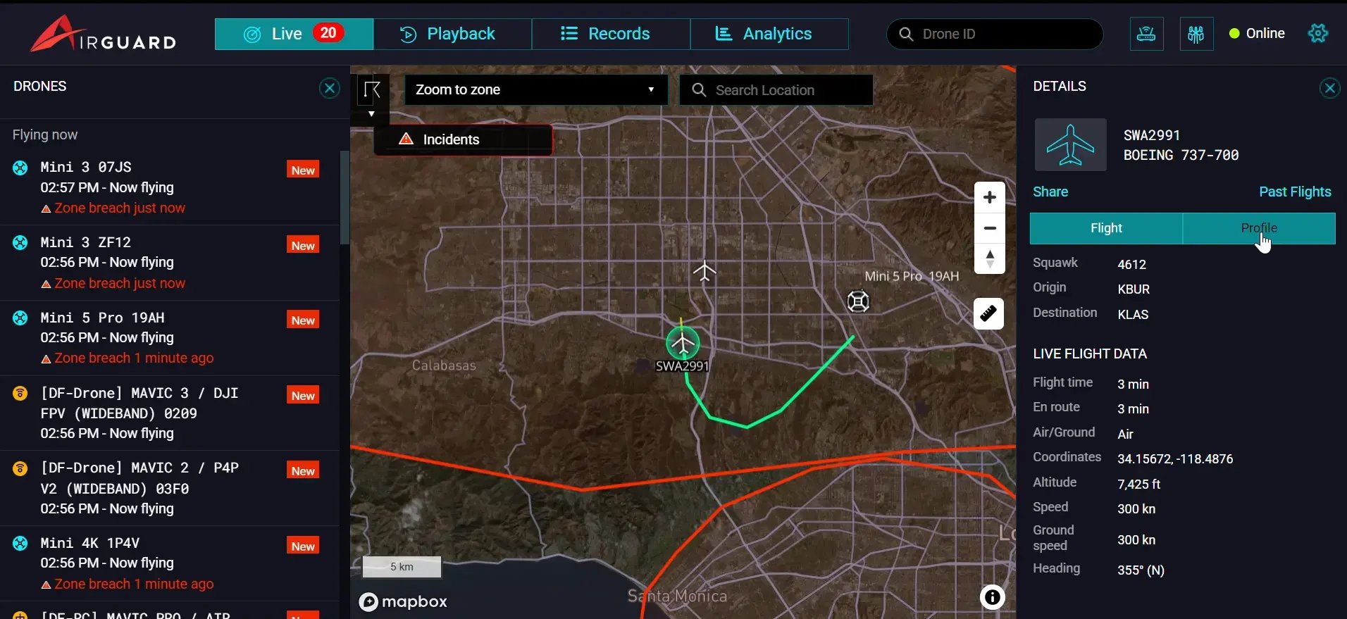 screenshot ADS-B - live page