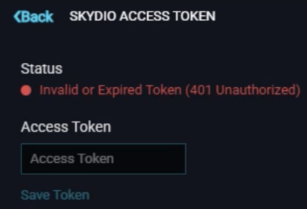 Skydio Access Token screen showing Invalid or Expired Token error