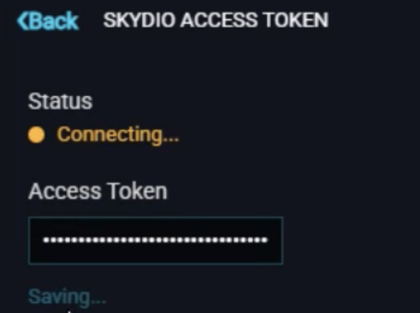 Skydio Access Token screen showing Connecting status