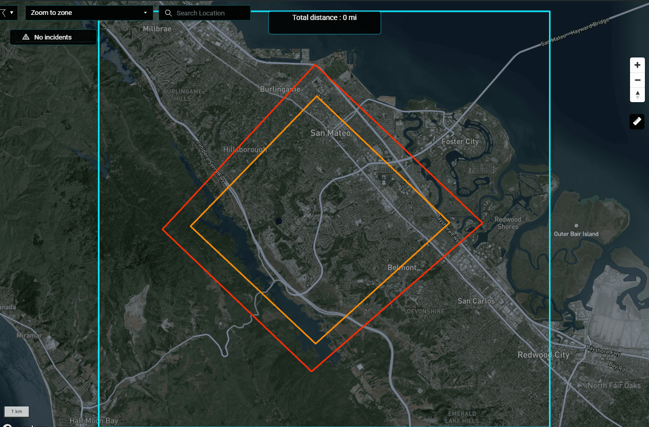 AirGuard map showing alert zones highlighted in orange