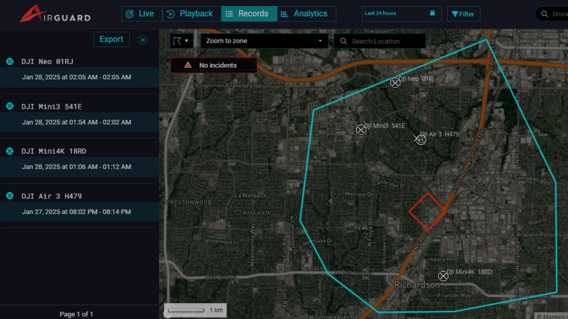 Screenshot from AirGuard Software