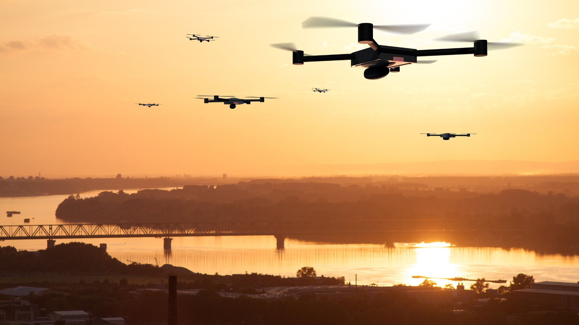 Drones flying in the sky