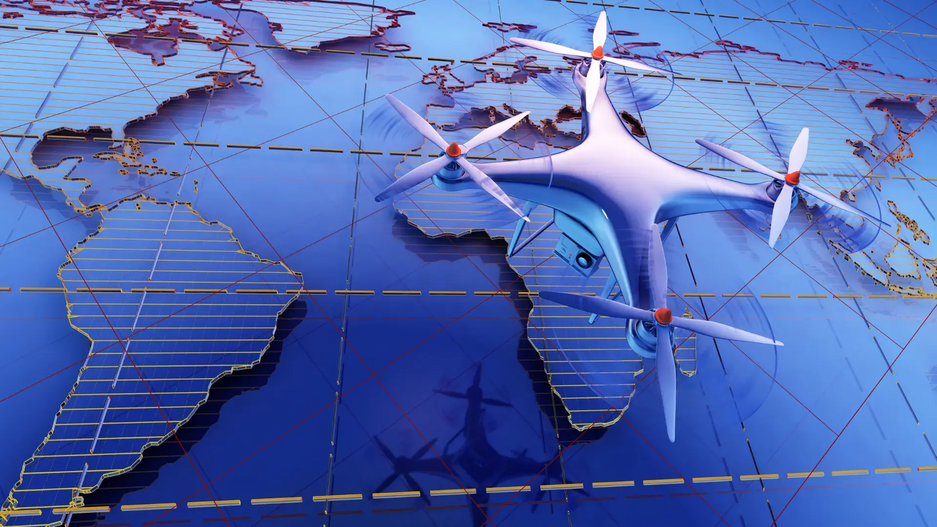 Drone flying over earth tech style