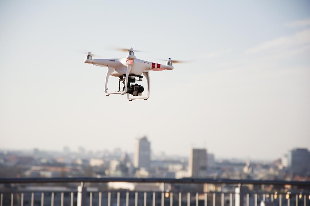 drone flying in city